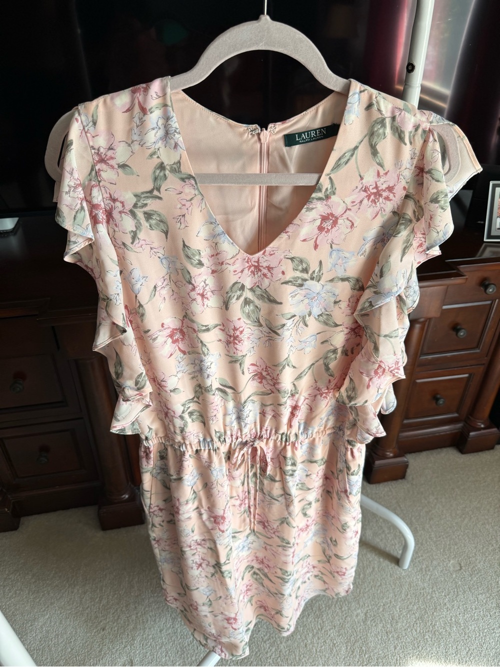 Ralph Lauren Blush Pink V-Neck Dress with Flutter Sleeves